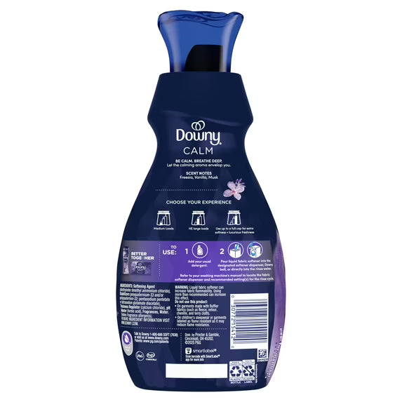 Downy Ultra Soft Fabric Softener Liquid, Calm, Lavender and Vanilla Bean, 26 fl oz, 39 Loads