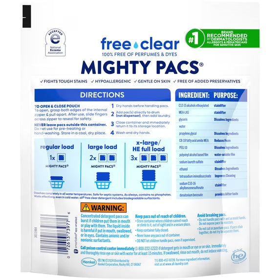 all Free Clear Mighty Pacs Laundry Detergent, 19 Count