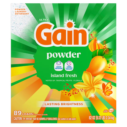Gain Powder Laundry Detergent, Island Fresh, 82 oz, 89 Loads