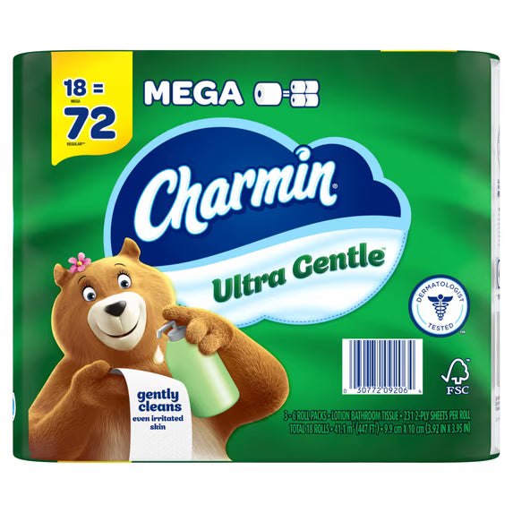 Charmin Ultra Gentle Toilet Paper, 18 Mega Rolls, 231 Sheets Per Roll