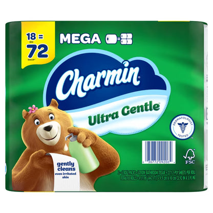 Charmin Ultra Gentle Toilet Paper, 18 Mega Rolls, 231 Sheets Per Roll