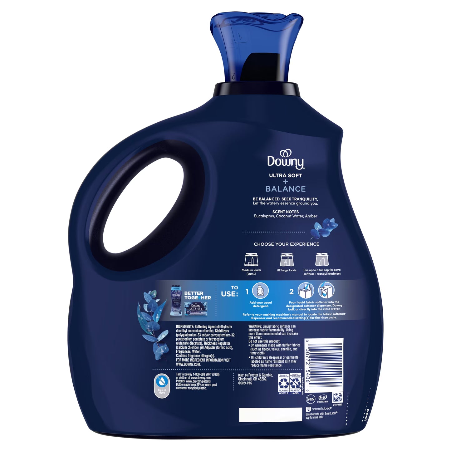 Downy Ultra Soft Liquid Fabric Softener, Balance, Crisp Rain & Blue Eucalyptus, 93 fl oz, 138 Loads