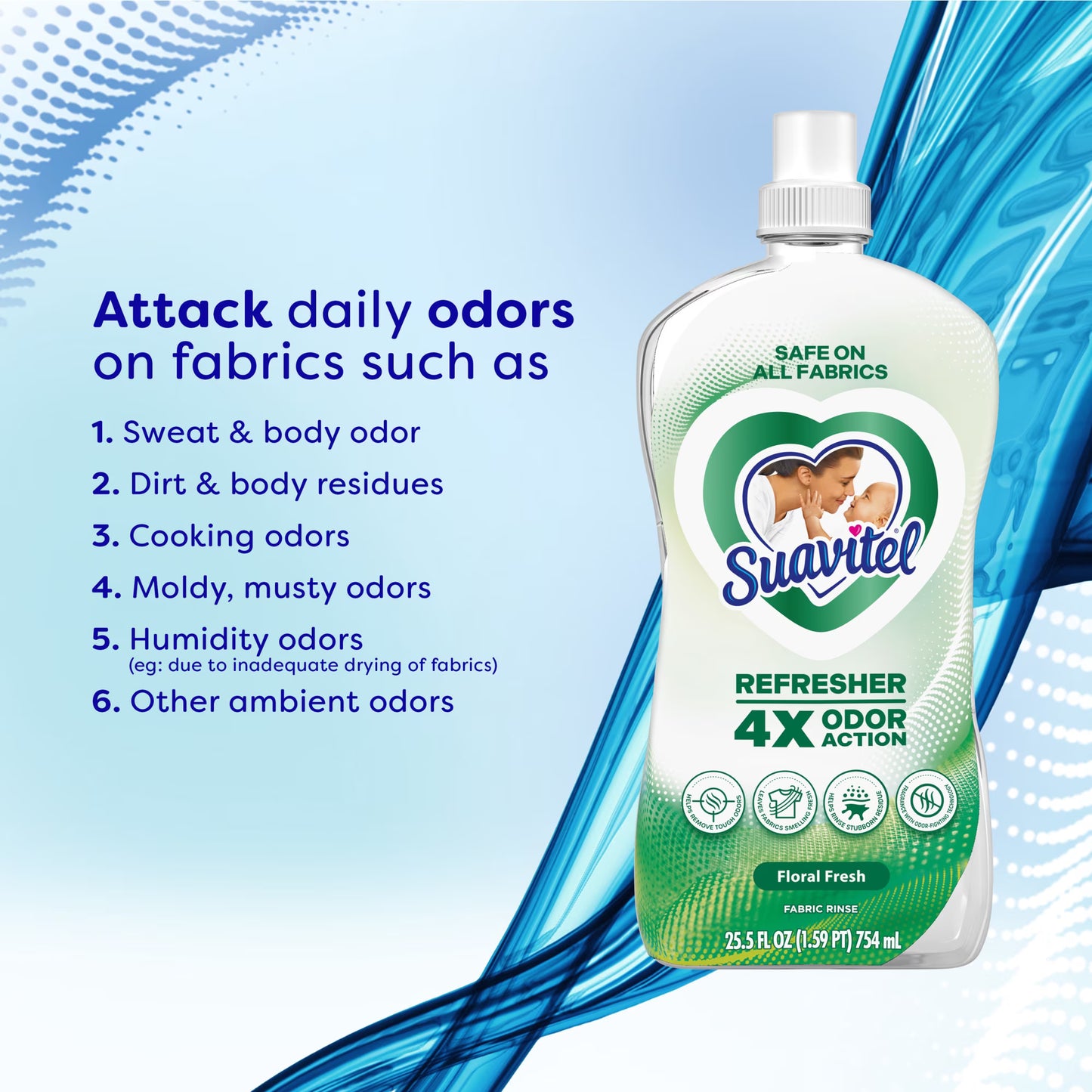Suavitel Refresher Fabric Rinse, Odor Eliminator, Floral Fresh, 25.5 fl oz