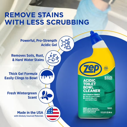 Zep Acidic Toilet Bowl Stain Eraser, Wintergreen, 32 fl oz