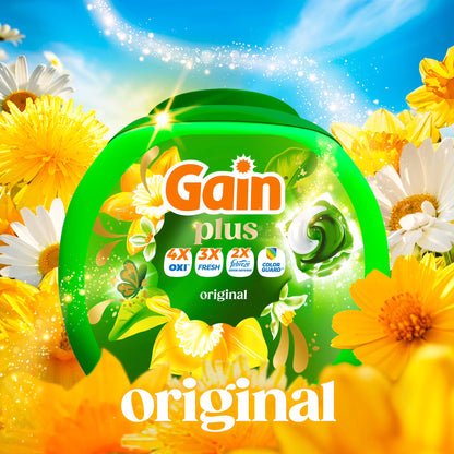 Gain Plus Flings Laundry Detergent Liquid Washing Pacs, Gain's Best All-In-One Clean, Original Scent, 45 Count
