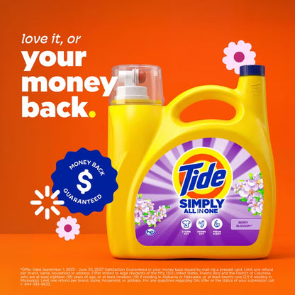 Tide Simply Laundry Detergent Liquid, Clean & Fresh, Berry Blossom Scent, 138 Loads, 173 fl oz