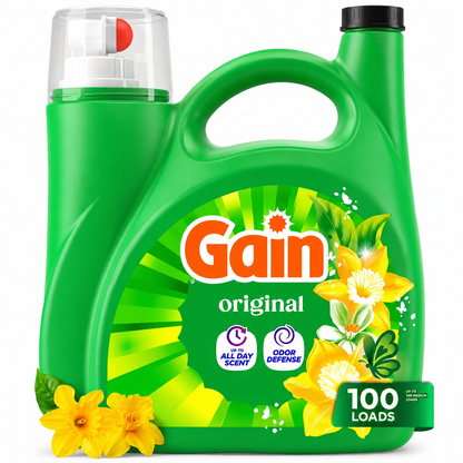 Gain Laundry Detergent Liquid, Now with Odor Defense, Original Scent, 132 fl oz, 100 Loads