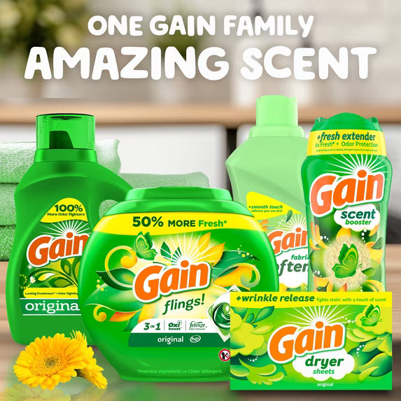 Gain Laundry Detergent Liquid with Odor Fighters, Original Scent, 154 fl oz, 107 Loads