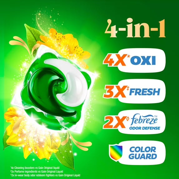 Gain Plus Flings Laundry Detergent Liquid Washing Pacs, Gain's Best All-In-One Clean, Original Scent, 45 Count