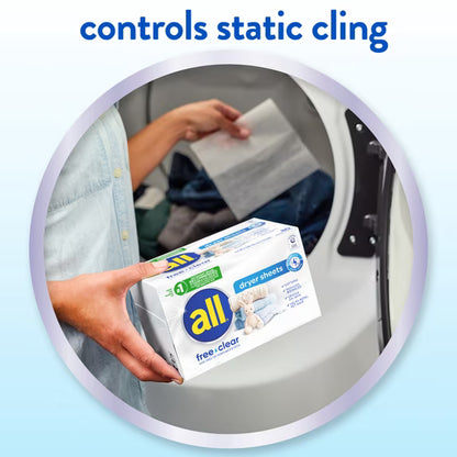 all Free Clear Fabric Softening Dryer Sheets, Sensitive Skin, 80 Count