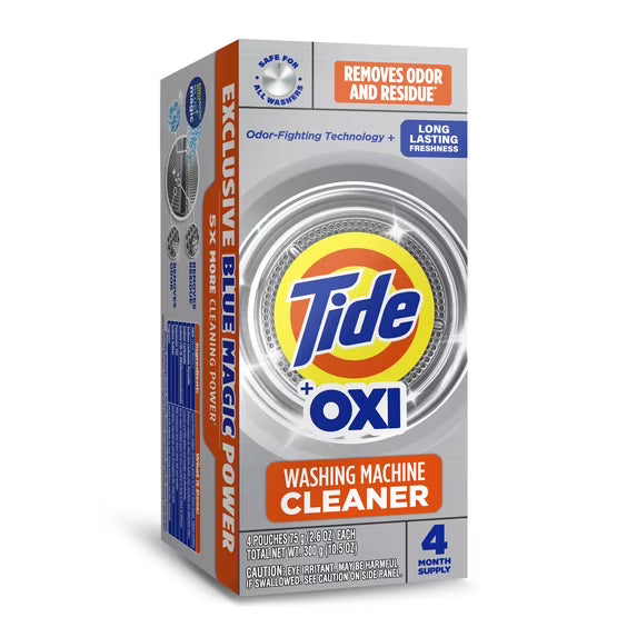 Hero image 7 of Tide Washing Machine Cleaner with Oxi Powder, Odor Eliminator and Washer Residue Remover, 4 Count, 7 of 9     2K+ bought since yesterday Overall pick Visit the Tide Store Tide Washing Machine Clean