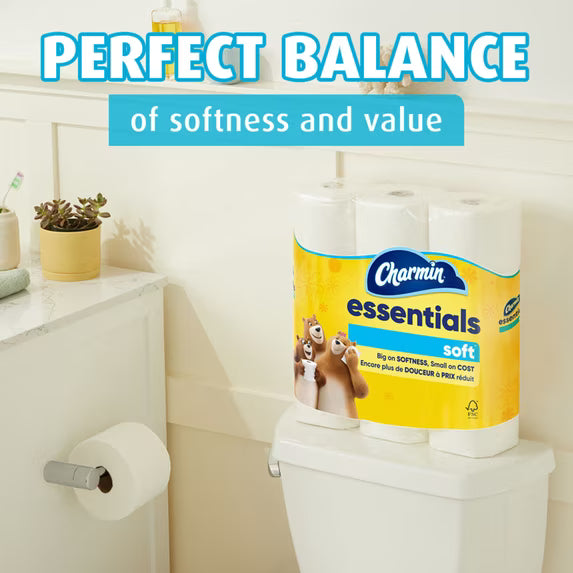 Charmin Essentials Soft Toilet Paper, 12 Mega Rolls, 330 Sheets Each