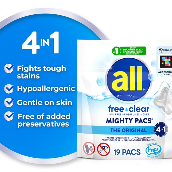 all Free Clear Mighty Pacs Laundry Detergent, 19 Count