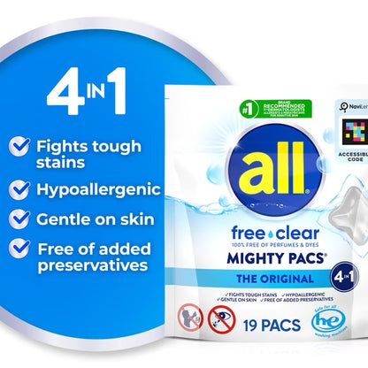 all Free Clear Mighty Pacs Laundry Detergent, 19 Count