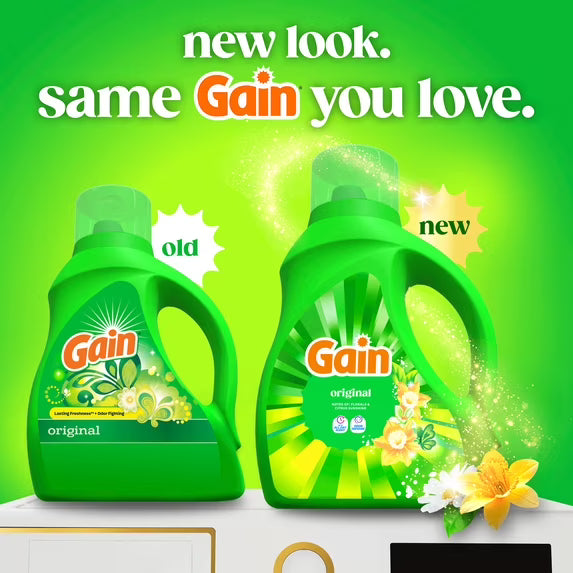(2 pack) Gain Laundry Detergent Liquid, Now with Odor Defense, Original Scent, 81 fl oz, 61 Loads