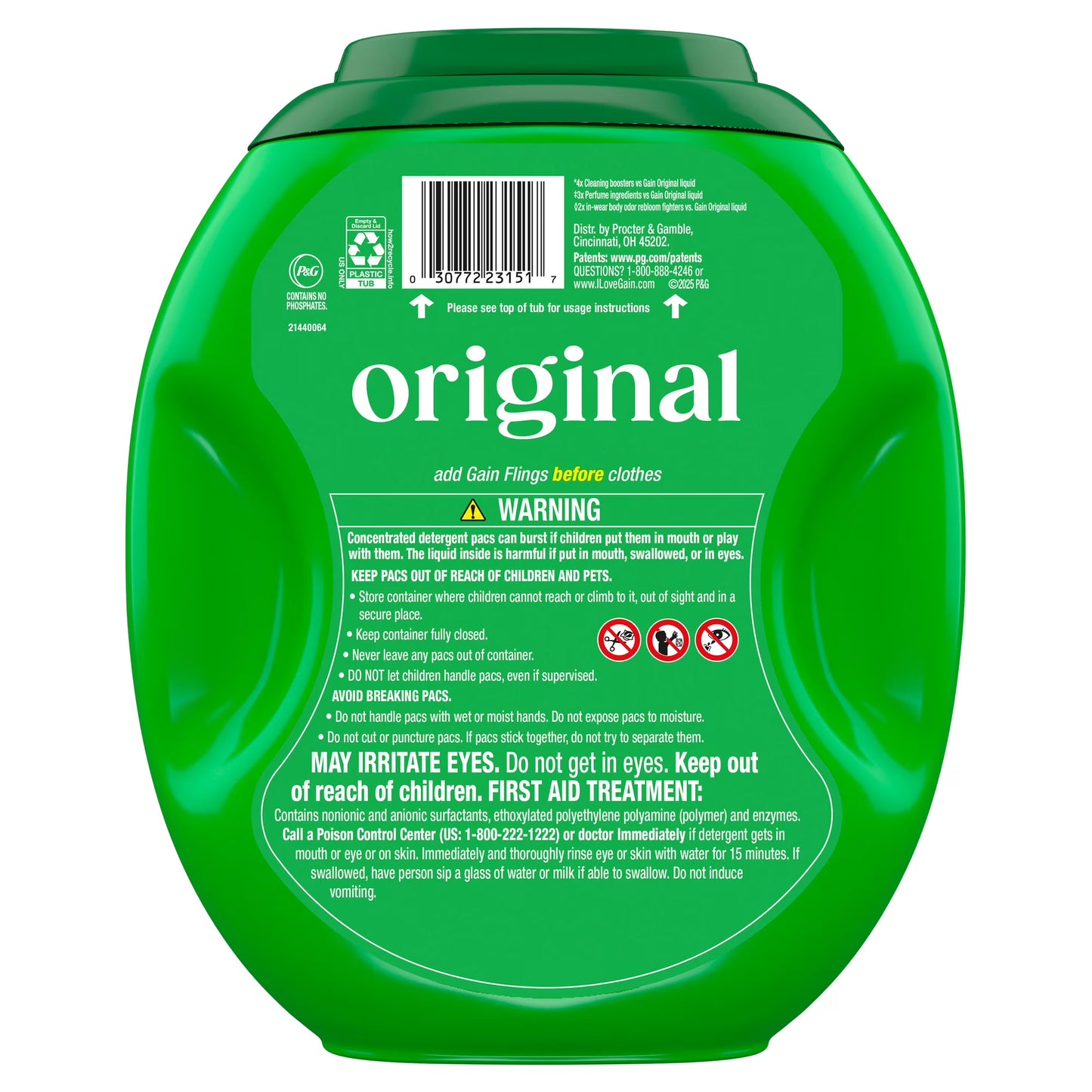 Gain Plus Flings Laundry Detergent Liquid Washing Pacs, Gain's Best All-In-One Clean, Original Scent, 45 Count