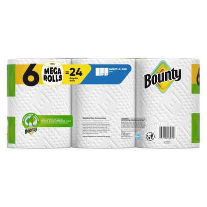 Bounty Paper Towels Select-A-Size White, 6 Mega Rolls, 164 Sheets per Roll