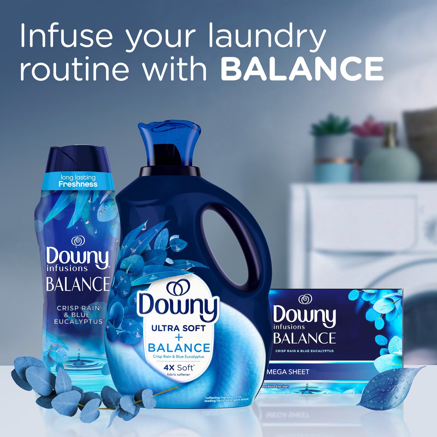 Downy Ultra Soft Liquid Fabric Softener, Balance, Crisp Rain & Blue Eucalyptus, 93 fl oz, 138 Loads
