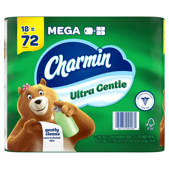 Charmin Ultra Gentle Toilet Paper, 18 Mega Rolls, 231 Sheets Per Roll