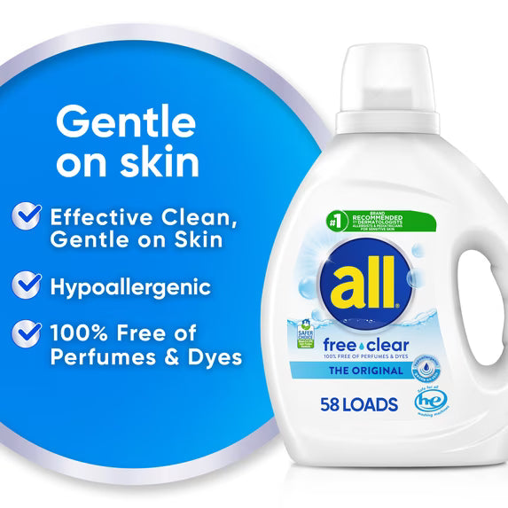 All Free Clear Liquid Laundry Detergent, 73 oz, 58 Loads