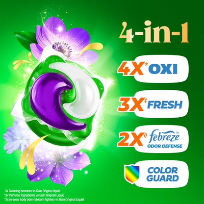 Gain Plus Flings Laundry Detergent Liquid Washing Pacs, Gain's Best All-In-One Clean, Moonlight Breeze Scent, 45 Count