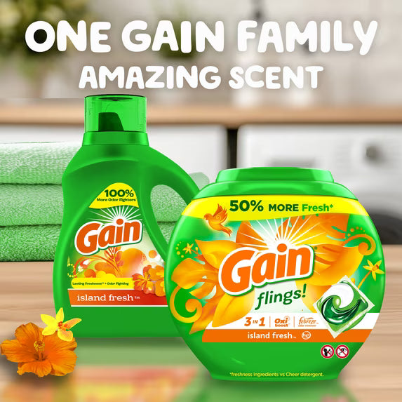 Gain Liquid Laundry Detergent, Island Fresh Scent, 154 fl oz, 107 Loads