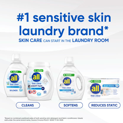 All Free Clear Liquid Laundry Detergent, 73 oz, 58 Loads