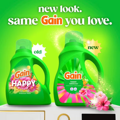 Gain Laundry Detergent Liquid, Now with Odor Defense, Happy Hibiscus Scent, 81 fl oz, 61 Loads