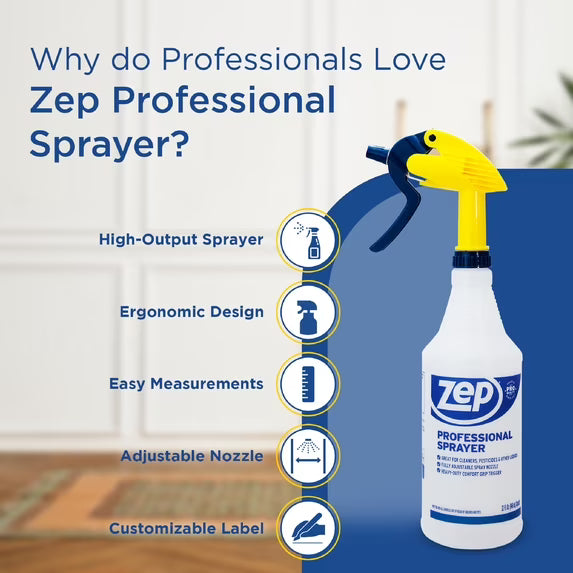 Zep Adjustable Nozzle Spray Bottle, Clear, 32 fl oz