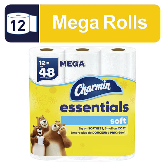 Essentials Soft Toilet Paper, 12 Mega Rolls, 330 Sheets Each