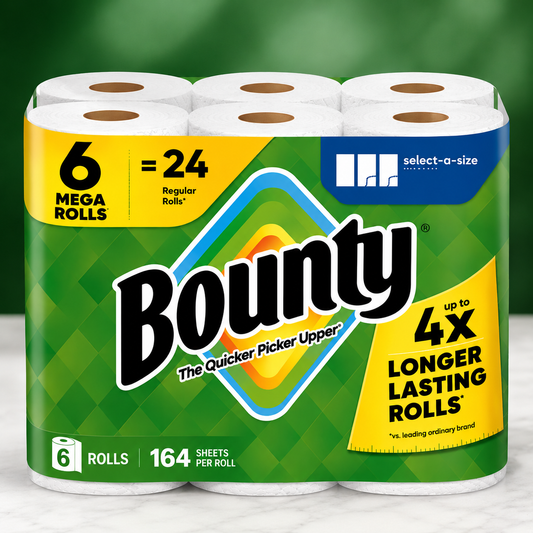 Bounty Paper Towels Select-A-Size White, 6 Mega Rolls, 164 Sheets per Roll