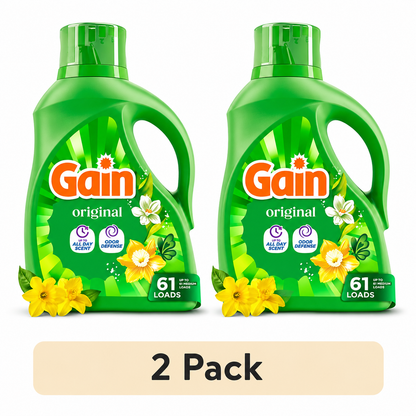 (2 pack) Gain Laundry Detergent Liquid, Now with Odor Defense, Original Scent, 81 fl oz, 61 Loads