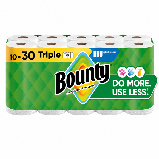 Bounty Paper Towels Select-A-Size White, 10 Triple Rolls, 123 Sheets Per Roll
