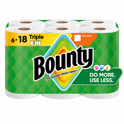 Bounty Paper Towels Full Sheet White, 6 Triple Rolls, 75 Sheets per Roll