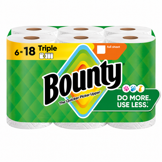 Bounty Paper Towels Full Sheet White, 6 Triple Rolls, 75 Sheets per Roll