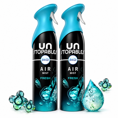 Febreze Air Mist Air Freshener Spray, Unstopables Fresh, 8.1oz, 2 Count