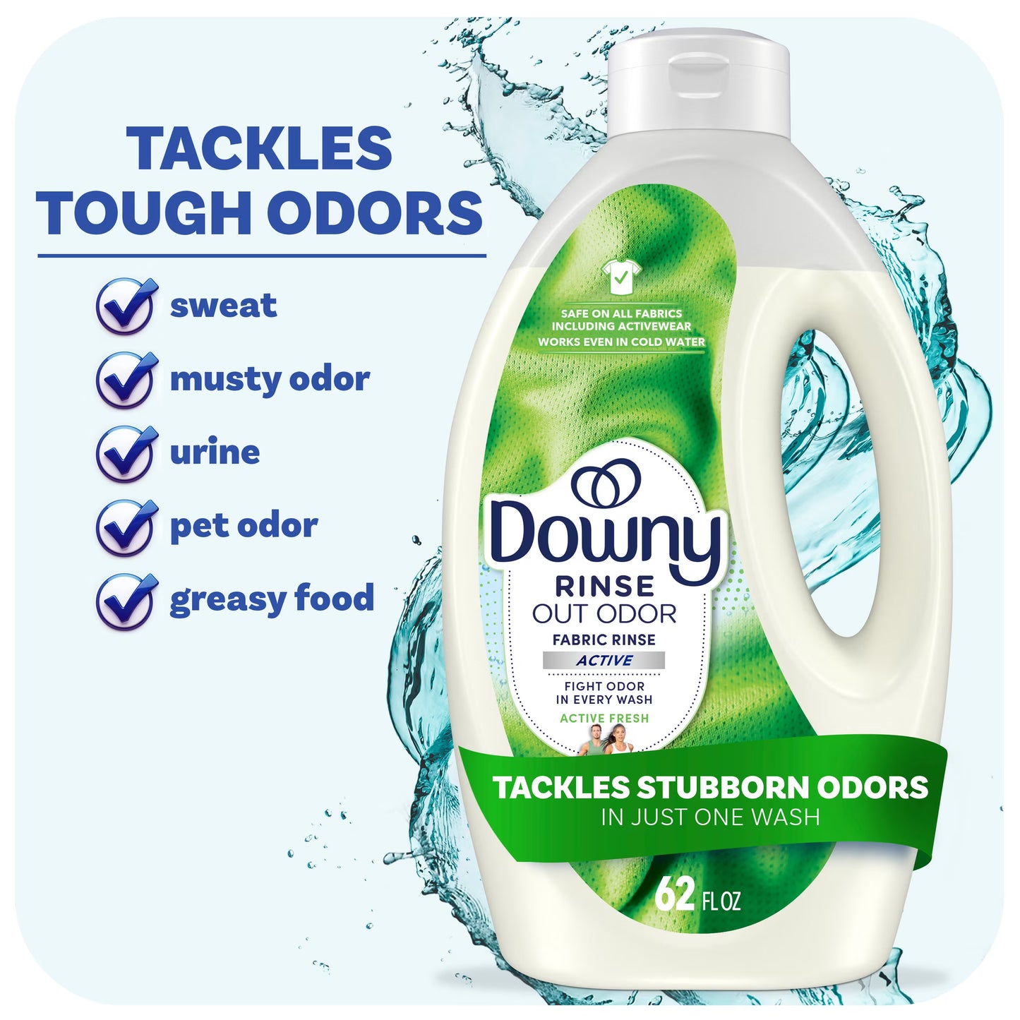 Downy Rinse Out Odor Laundry Rinse, Tackles Tough Odors and Refreshes, Active Fresh Scent, 62 fl oz