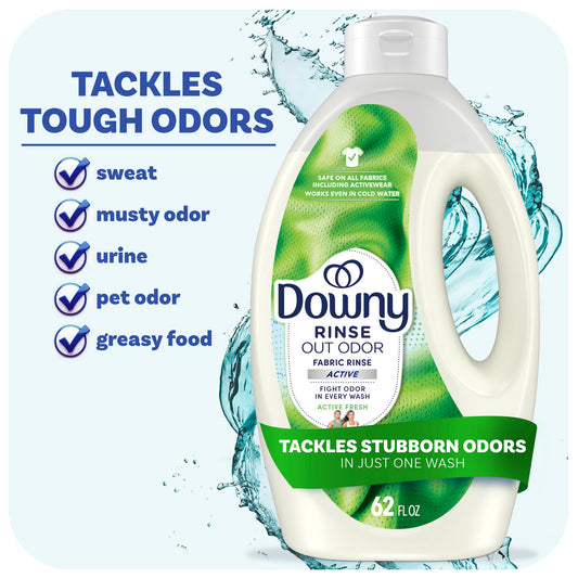 Downy Rinse Out Odor Laundry Rinse, Tackles Tough Odors and Refreshes, Active Fresh Scent, 62 fl oz