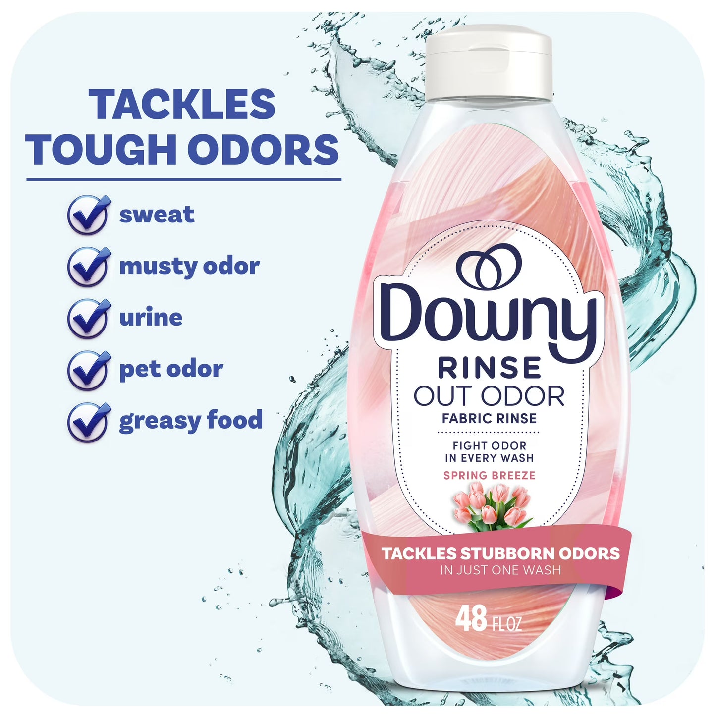 Downy Rinse Out Odor Laundry Rinse, Tackles Tough Odors, Spring Breeze Scent, 48 fl oz