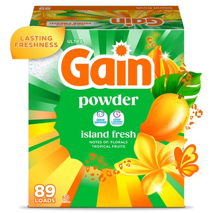 Gain Powder Laundry Detergent, Island Fresh, 82 oz, 89 Loads