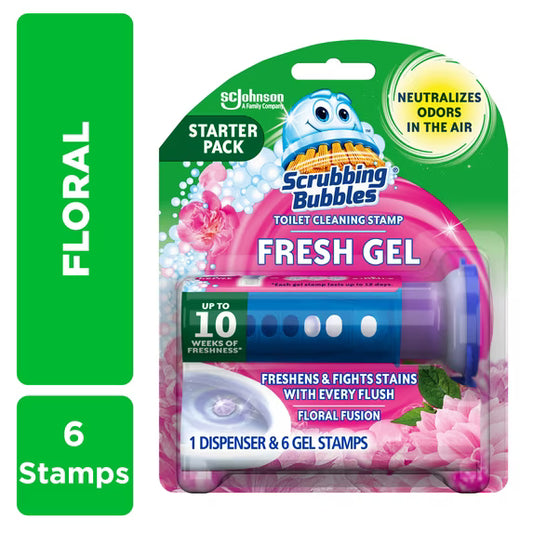 Scrubbing Bubbles Fresh Gel Toilet Cleaning Stamp, Floral Fusion, 6 Gel Stamps, 1.34 oz