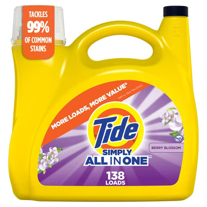 Tide Simply Laundry Detergent Liquid, Clean & Fresh, Berry Blossom Scent, 138 Loads, 173 fl oz