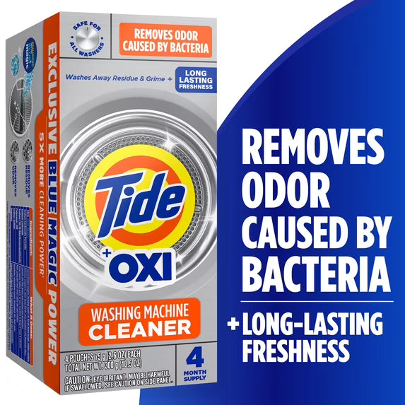 Hero image 7 of Tide Washing Machine Cleaner with Oxi Powder, Odor Eliminator and Washer Residue Remover, 4 Count, 7 of 9     2K+ bought since yesterday Overall pick Visit the Tide Store Tide Washing Machine Clean