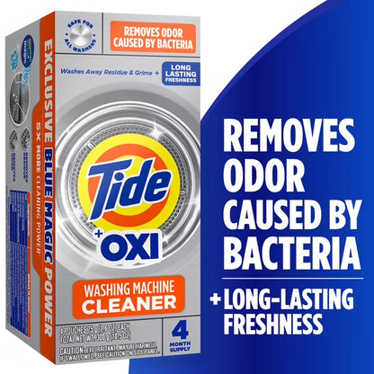 Hero image 7 of Tide Washing Machine Cleaner with Oxi Powder, Odor Eliminator and Washer Residue Remover, 4 Count, 7 of 9     2K+ bought since yesterday Overall pick Visit the Tide Store Tide Washing Machine Clean