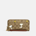 COACH x PEANUTS Long Zip around Wallet Snoopy Woodstock Khaki Signature