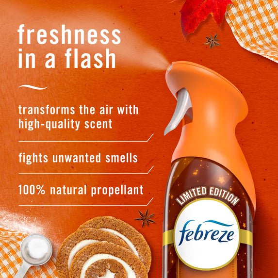 Febreze Odor-Fighting Air Freshener Spray, Room Spray, Pumpkin Roll Air Mist, 8.1 oz, 2ct