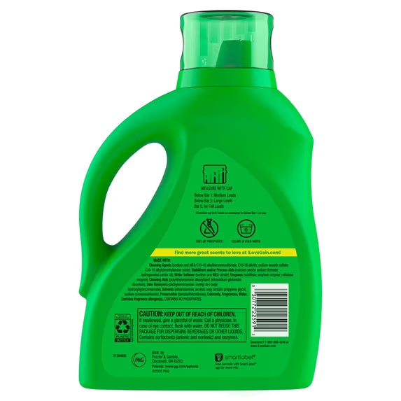 Gain Laundry Detergent Liquid, Now with Odor Defense, Happy Hibiscus Scent, 81 fl oz, 61 Loads