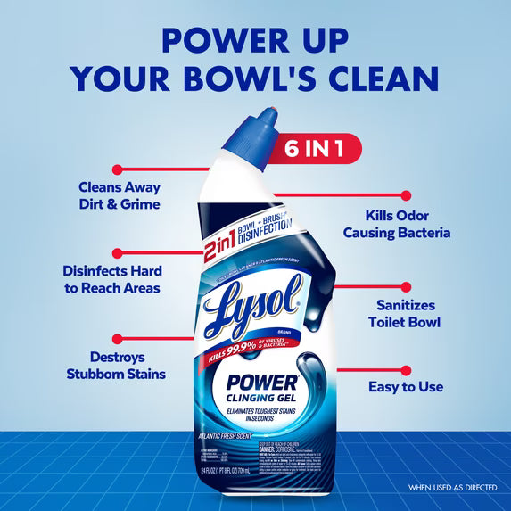 Lysol Toilet Bowl Cleaner, Clinging Gel, 24 fl oz (2 Pack)