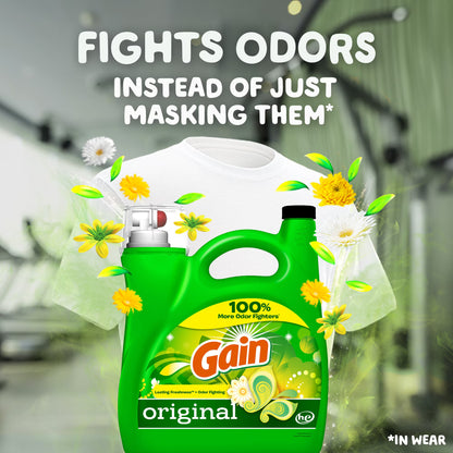 Gain Laundry Detergent Liquid with Odor Fighters, Original Scent, 154 fl oz, 107 Loads