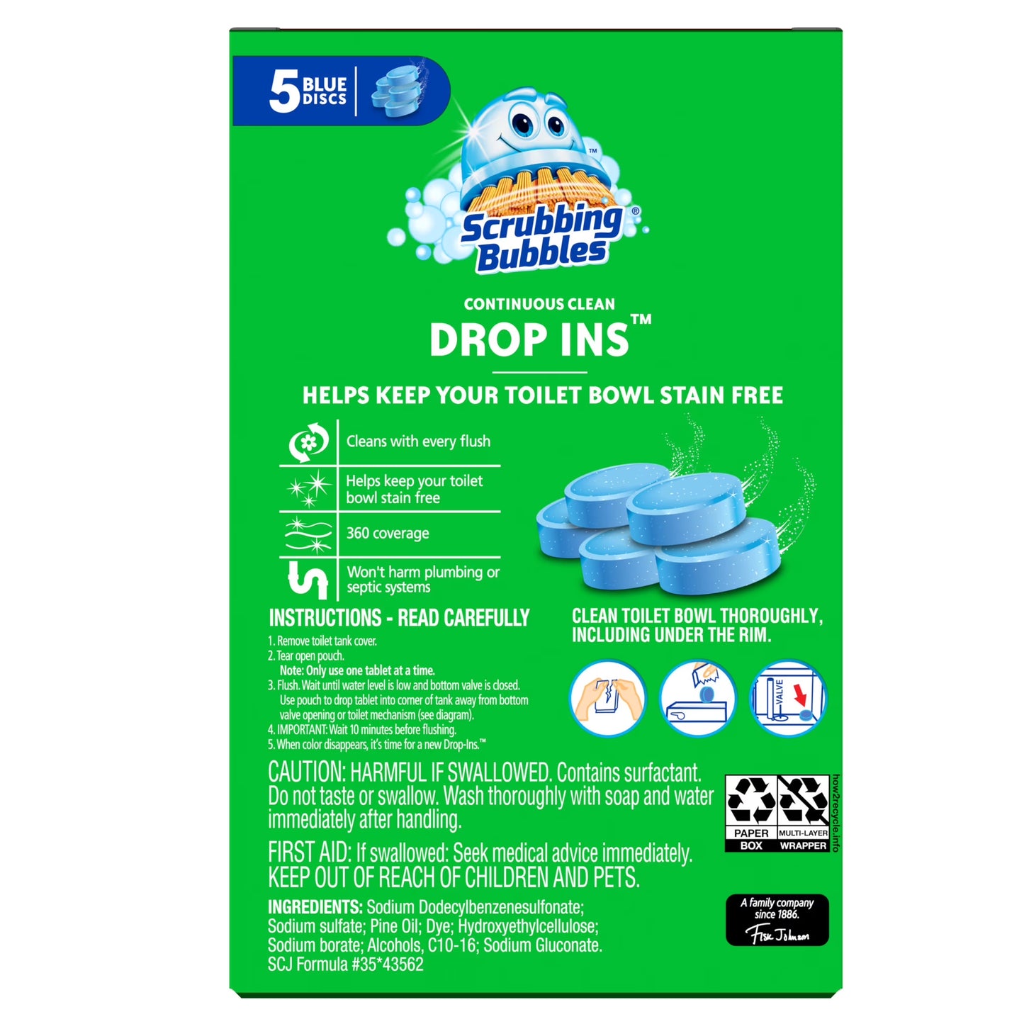 Scrubbing Bubbles Continuous Clean Drop-Ins, Toilet Bowl Cleaner, 5 Count